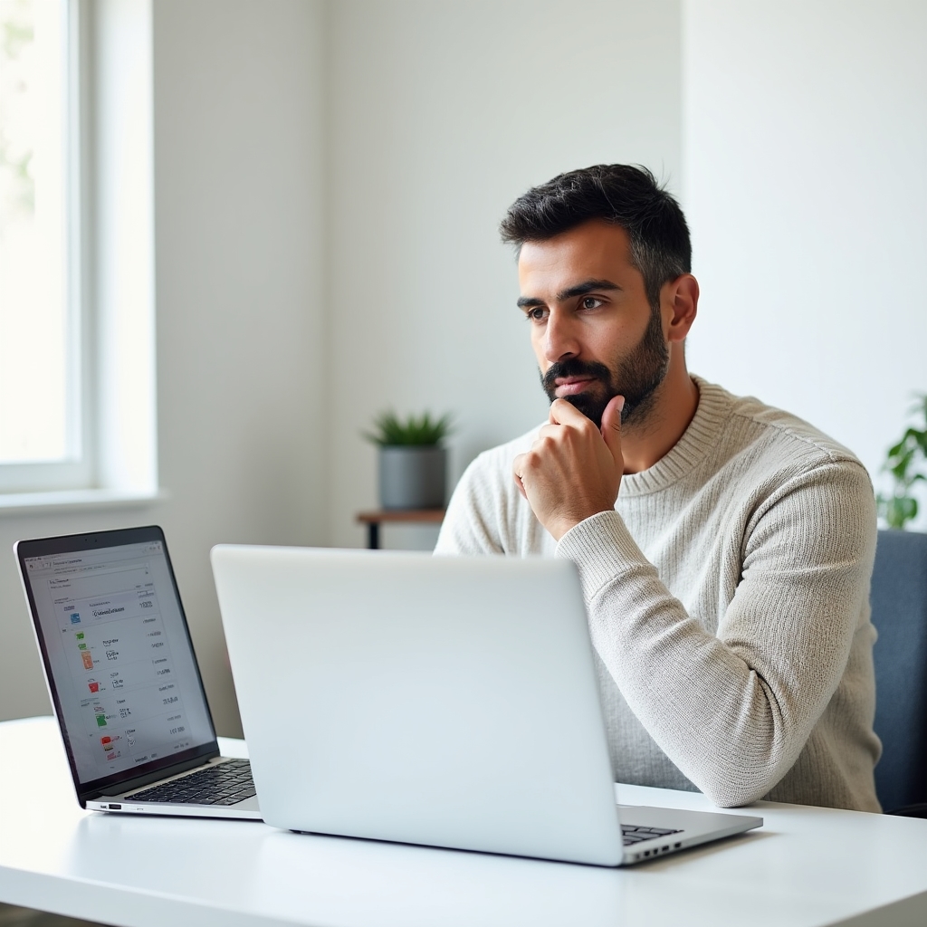 Persoană care verifică lista de abonamente active pe un laptop